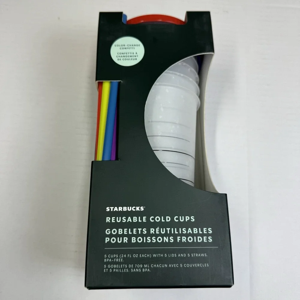 Starbucks Summer 2021 Color Changing 5 pack Confetti 24oz Cold Cups Reusable-NEW
